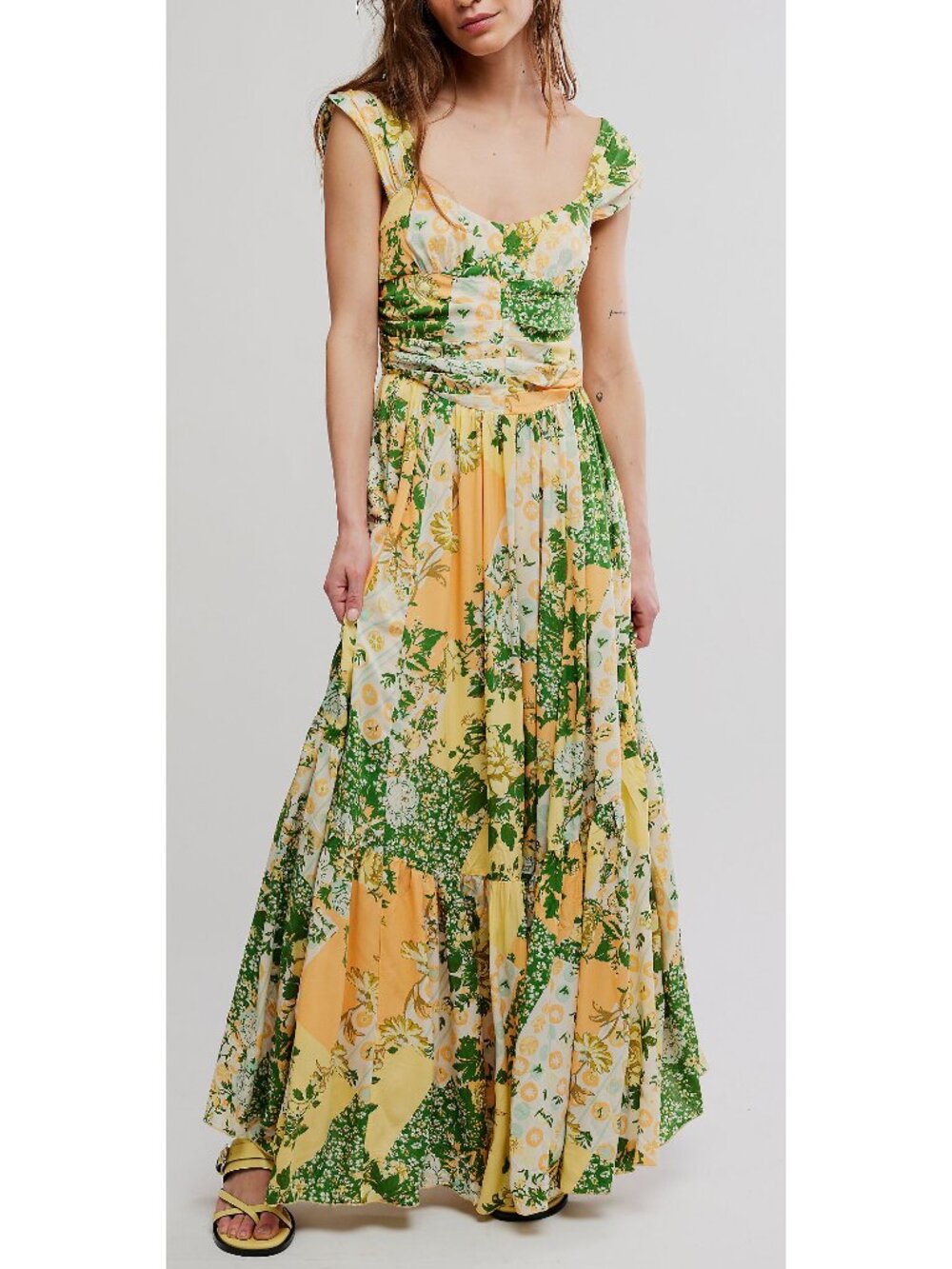 Free People Yellow & Green Floral Tiered Maxi Dress